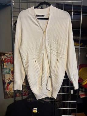 Diamond supply co Cream Zip-Front Knit Sweater